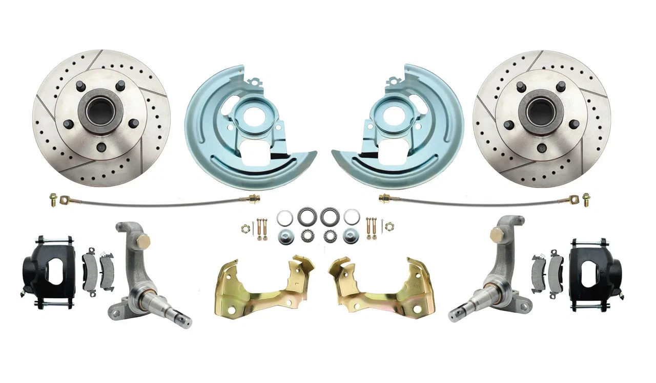 Fits 1962-67 Chevy Nova X Disc Brake Kit Drilled_Slotted Rotors-Black DBK6267LXB